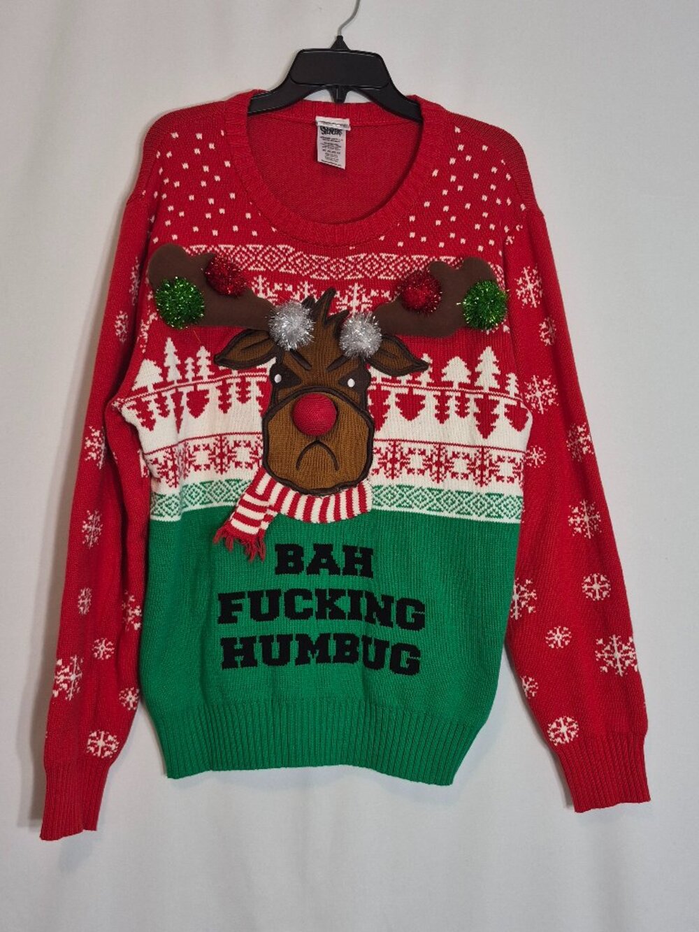 SPENCER'S Red Crew Neck Ugly Christmas Holiday Sweater; Size XL